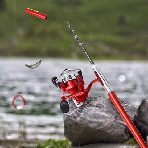 Fishing Set (1 Rod + 1 Wheel) - Pen Shape, Equipped with Spinning Wheel,