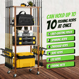 Fishing 10 Rods Rack 3 Tier Fishing Storage Rack