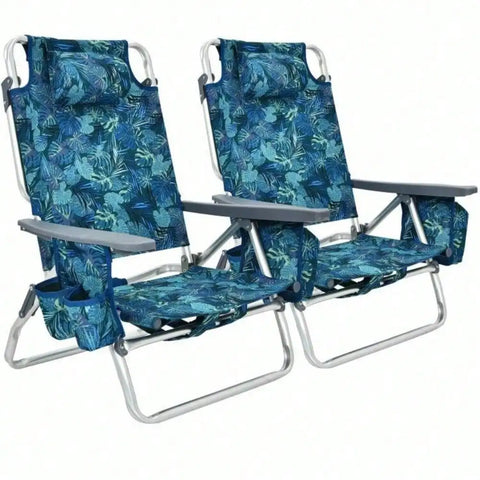2-Pack Folding Backpack Beach Chair 5-Position Outdoor
