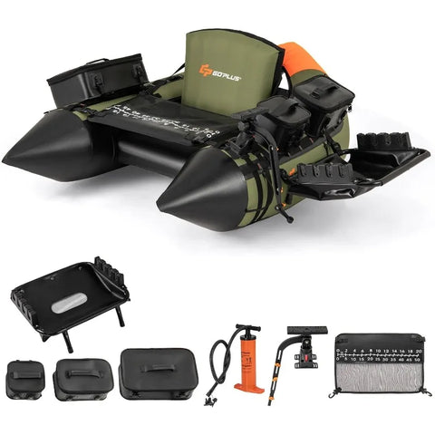 Inflatable Float Tube, Fishing Belly Boat with Fish Ruler, Pump, Storage Bag, Adjustable Straps, Fishing Float Tube for Angling
